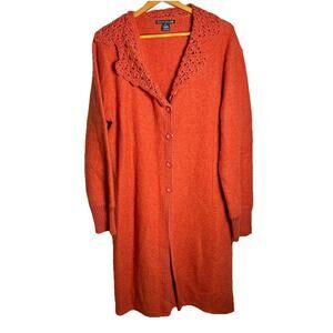 Silk Club 100% Wool Long Cardigan Duster Size XL Crochet Collar
